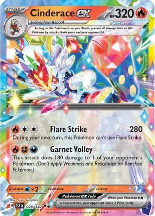'Pokemon - 'Cinderace ex 028/142  - Holofoil SV07 Stellar Crown - Double Rare