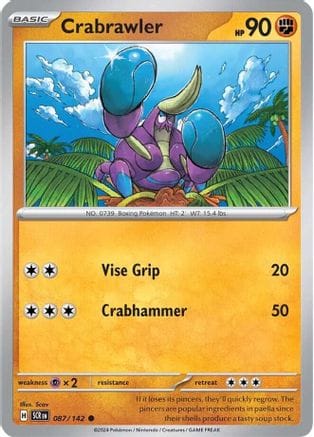 'Pokemon - 'Crabrawler 087/142  - Reverse Holofoil SV07 Stellar Crown - Common