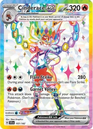 'Pokemon - 'Cinderace ex 157/142  - Holofoil SV07 Stellar Crown - Ultra Rare