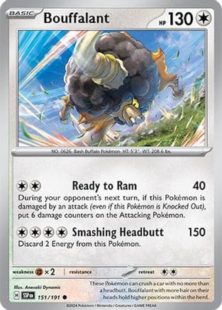 'Pokemon - 'Bouffalant 151/191  - Reverse Holofoil SV08 Surging Sparks - Common