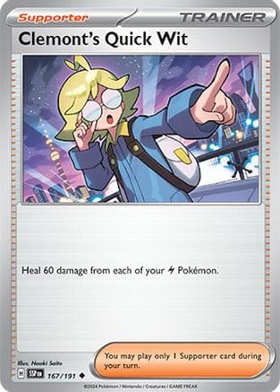 'Pokemon - 'Clemont's Quick Wit 167/191  SV08 Surging Sparks - Uncommon