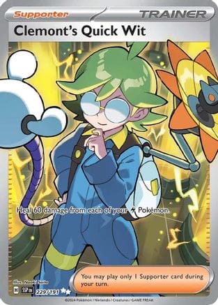 'Pokemon - 'Clemont's Quick Wit 229/191  - Holofoil SV08 Surging Sparks - Ultra Rare