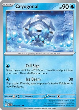 'Pokemon - 'Cryogonal 047/191  - Reverse Holofoil SV08 Surging Sparks - Common