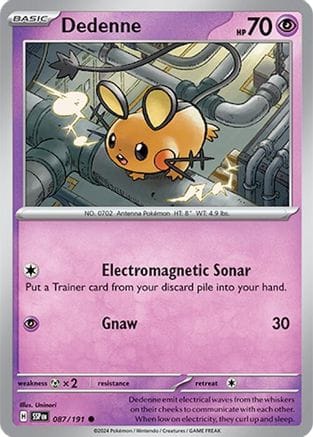 'Pokemon - 'Dedenne 087/191  - Reverse Holofoil SV08 Surging Sparks - Common