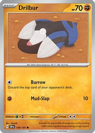 'Pokemon - 'Drilbur 108/191  - Reverse Holofoil SV08 Surging Sparks - Common