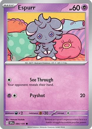'Pokemon - 'Espurr 084/191  - Reverse Holofoil SV08 Surging Sparks - Common