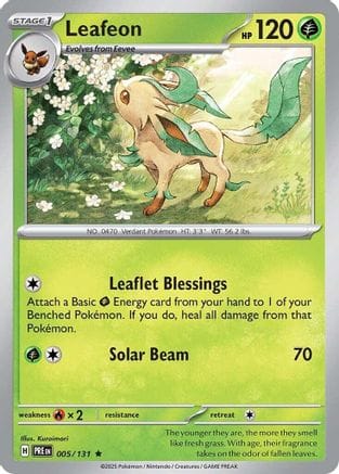 'Pokemon - 'Leafeon 005/131  - Reverse Holofoil SV Prismatic Evolutions - Rare