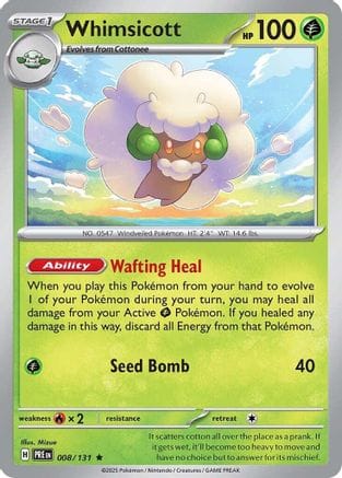 'Pokemon - 'Whimsicott 008/131  - Holofoil SV Prismatic Evolutions - Rare