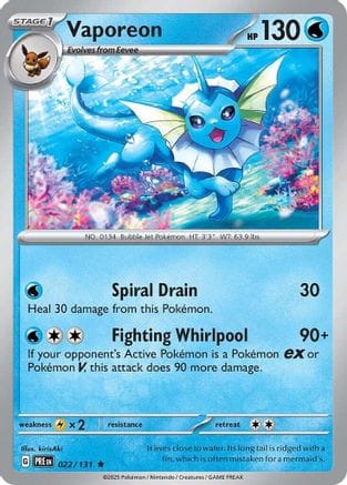 'Pokemon - 'Vaporeon 022/131  - Reverse Holofoil SV Prismatic Evolutions - Rare