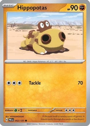 'Pokemon - 'Hippopotas 052/131  - Reverse Holofoil SV Prismatic Evolutions - Common