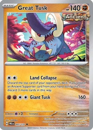 'Pokemon - 'Great Tusk 055/131  - Reverse Holofoil SV Prismatic Evolutions - Uncommon