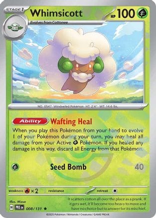 'Pokemon - 'Whimsicott (Poke Ball Pattern) 008/131  - Holofoil SV Prismatic Evolutions - Rare