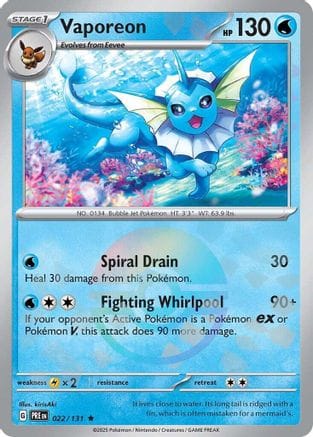 'Pokemon - 'Vaporeon (Poke Ball Pattern) 022/131  - Holofoil SV Prismatic Evolutions - Rare
