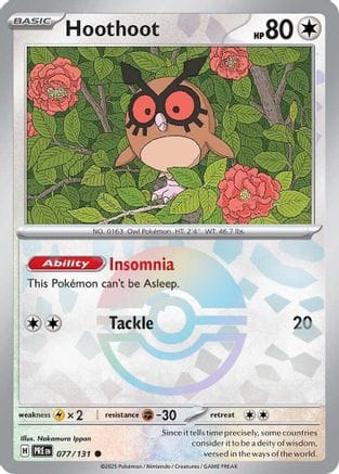 'Pokemon - 'Hoothoot (Poke Ball Pattern) 077/131  - Holofoil SV Prismatic Evolutions - Common