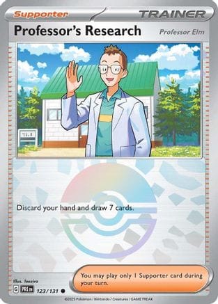 'Pokemon - 'Professor's Research [Professor Elm] (Poke Ball Pattern) 123/131  - Holofoil SV Prismatic Evolutions - Common