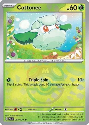 'Pokemon - 'Cottonee (Master Ball Pattern) 007/131  - Holofoil SV Prismatic Evolutions - Common