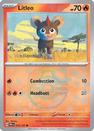 'Pokemon - 'Litleo (Master Ball Pattern) 015/131  - Holofoil SV Prismatic Evolutions - Common