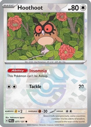 'Pokemon - 'Hoothoot (Master Ball Pattern) 077/131  - Holofoil SV Prismatic Evolutions - Common