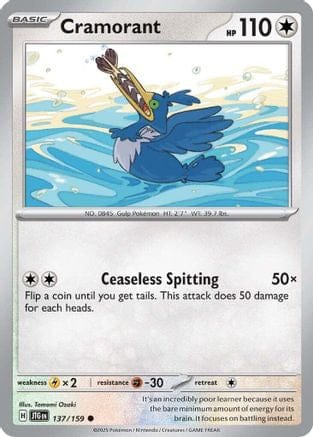'Pokemon - 'Cramorant 137/159  - Reverse Holofoil SV09 Journey Together - Common