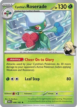 'Pokemon - 'Cynthia's Roserade 008/182  - Holofoil SV10 Destined Rivals - Rare