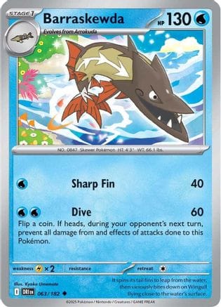 'Pokemon - 'Barraskewda 063/182  - Reverse Holofoil SV10 Destined Rivals - Uncommon