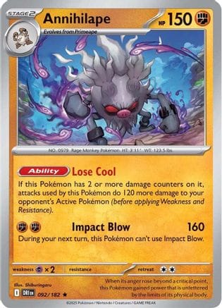 'Pokemon - 'Annihilape 092/182  - Reverse Holofoil SV10 Destined Rivals - Rare