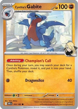 'Pokemon - 'Cynthia's Gabite 103/182  - Reverse Holofoil SV10 Destined Rivals - Common