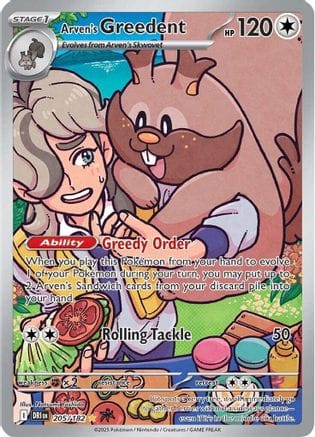 'Pokemon - 'Arven's Greedent 205/182  - Holofoil SV10 Destined Rivals - Illustration Rare