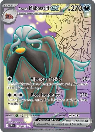 'Pokemon - 'Arven's Mabosstiff ex 218/182  - Holofoil SV10 Destined Rivals - Ultra Rare