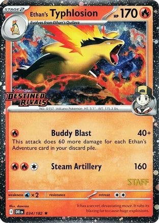 'Pokemon - 'Ethan's Typhlosion (Prerelease) [Staff] 034  - Holofoil Miscellaneous Cards & Products - Rare