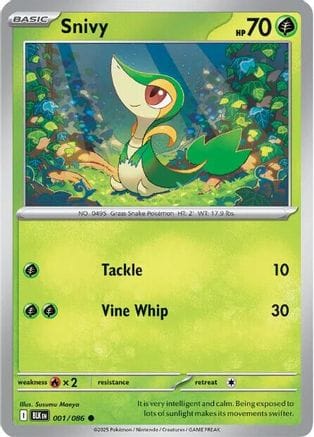 'Pokemon - 'Snivy 001/086  - Reverse Holofoil SV Black Bolt - Common