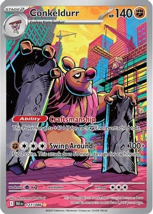 'Pokemon - 'Conkeldurr 127/086  - Holofoil SV Black Bolt - Illustration Rare