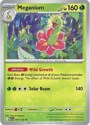 'Pokemon - 'Meganium 010/132  - Reverse Holofoil ME01 Mega Evolution - Rare