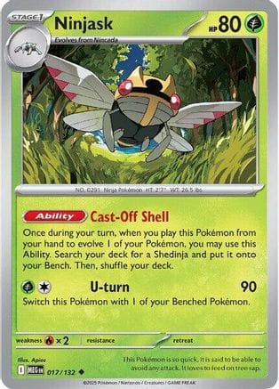 'Pokemon - 'Ninjask 017/132  - Reverse Holofoil ME01 Mega Evolution - Uncommon