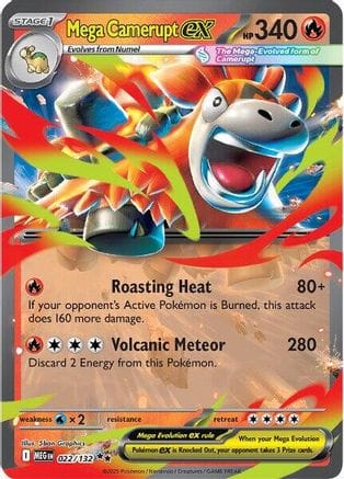 'Pokemon - 'Mega Camerupt ex 022/132  - Holofoil ME01 Mega Evolution - Double Rare