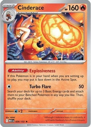 'Pokemon - 'Cinderace 028/132  - Reverse Holofoil ME01 Mega Evolution - Rare