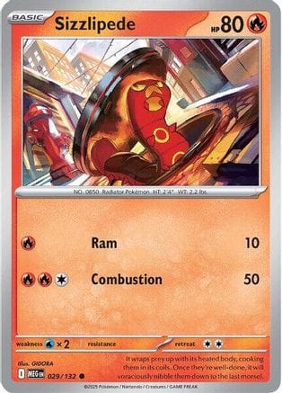 'Pokemon - 'Sizzlipede 029/132  - Reverse Holofoil ME01 Mega Evolution - Common