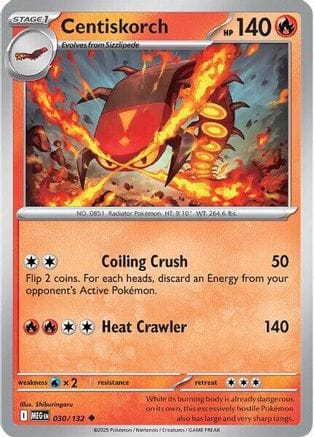 'Pokemon - 'Centiskorch 030/132  - Reverse Holofoil ME01 Mega Evolution - Uncommon