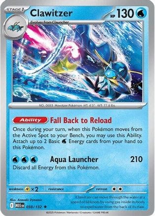 'Pokemon - 'Clawitzer 038/132  - Reverse Holofoil ME01 Mega Evolution - Rare