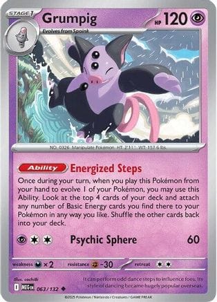 'Pokemon - 'Grumpig 063/132  - Reverse Holofoil ME01 Mega Evolution - Uncommon