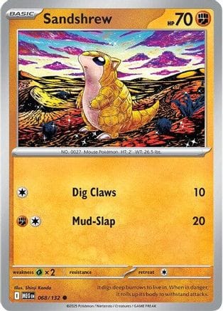 'Pokemon - 'Sandshrew 068/132  - Reverse Holofoil ME01 Mega Evolution - Common