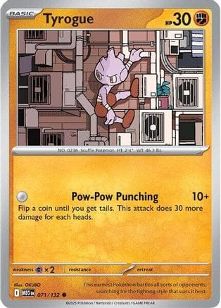 'Pokemon - 'Tyrogue 071/132  - Reverse Holofoil ME01 Mega Evolution - Common