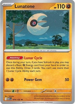 'Pokemon - 'Lunatone 074/132  - Holofoil ME01 Mega Evolution - Rare