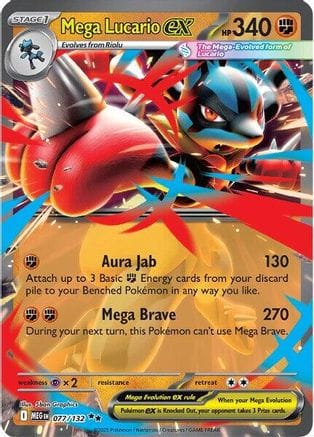 'Pokemon - 'Mega Lucario ex 077/132  - Holofoil ME01 Mega Evolution - Double Rare