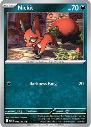 'Pokemon - 'Nickit 089/132  - Reverse Holofoil ME01 Mega Evolution - Common
