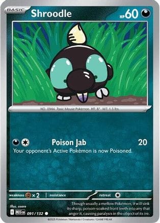 'Pokemon - 'Shroodle 091/132  - Reverse Holofoil ME01 Mega Evolution - Common