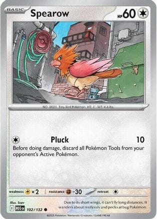 'Pokemon - 'Spearow 102/132  - Reverse Holofoil ME01 Mega Evolution - Common