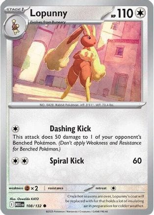 'Pokemon - 'Lopunny 108/132  ME01 Mega Evolution - Common