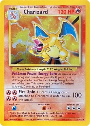 'Pokemon - 'Charizard (Black Dot Error) 004  - Holofoil Base Set - Holo Rare