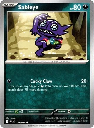 'Pokemon - 'Sableye 059  - Reverse Holofoil ME02 Phantasmal Flames - Common